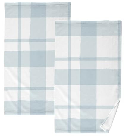 FRODOTGV Waschtücher für Gesicht, 2 Stück, Handtuch für Badezimmer, dekoratives blaues Vichy-Muster, Aquarell-Streifen, Waschlappen für Küche, saugfähige Handtücher für Badezimmer