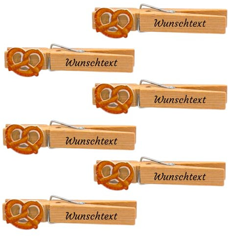 6 Stück PERSONALISIERTE Glubbal Glupperl Wäscheklammern BREZEL - mit Namens Gravur - Oktoberfest Geburtstag Firmenfeier Hochzeit Namensschild Party Bayern gravierter Namen
