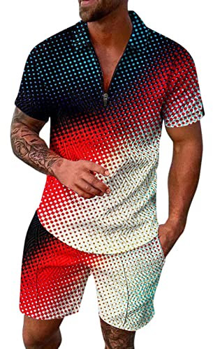 Generisch Survêtement pour homme 2 pièces Hawaï à manches courtes - Imprimé noix de coco - T-shirt et short - Ensemble d'été - Chemises d'été pour homme - Survêtement pour homme - 3XL - XXXXL, Rose, M