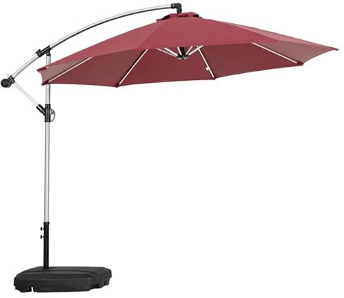 HESHEQ 270cm/300cm Runder Aluminium-Terrassenschirm Garten Balkon Ampelschirm UV Schutz 50+ mit 8 Rippen wasser- und schmutzabweisend for Terrasse, Balkon, Pool(Color:Red,Size:270cm)