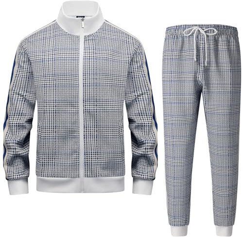 Männer Track Suits Sets Langarm Full-Zip Sweatsuit Aktive Jacken und Hosen 2-teilige Outfits ANAYSN-1215TK1-Blue-M