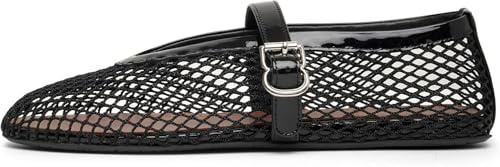 HiGropcore Mesh Ballet Flats Women, 2024 New Strappy Fishnet Buckle Flats, Sexy Mary Jane Ballerina Shoes Comfortable Dress Shoes Slip-on Loafers