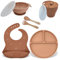 Vaisselle Bebe, assiette bebe, assiette ventouse bébé, Lot de 8 pièces Vaisselle Repas Bébé en silicone, plus Jouet de dentition OFFERT, sans BPA, Compatible Micro-onde, Lave-vaisselle (Rose)