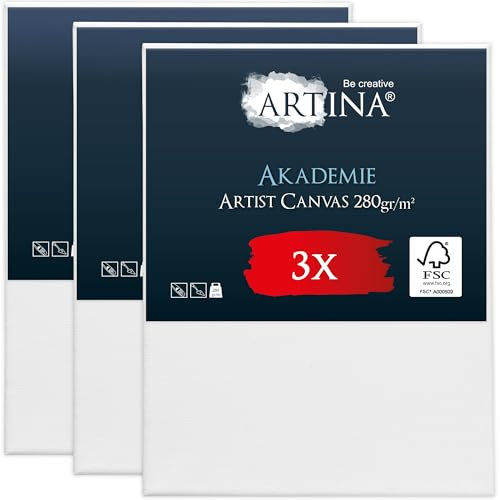 Keilrahmen Leinwand zum Bemalen 70x90 cm – Artina FSC® 3er Set bespannte Keilrahmen Leinwände zum malen für Acrylfarben Canvas 100% Baumwolle – Acryl Leinwand Rahmen