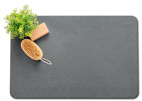 Plentio Premium Komfort Stein Badematte – extrem rutschfester natürlicher Kieselgur Erdmatte, ersetzt traditionelle Teppiche, 60 cm x 39 cm luxuriöser weicher Teppich für Badezimmer