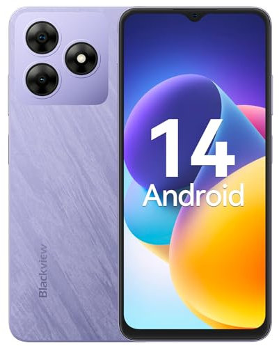 Blackview WAVE 8C Smartphone, 6GB RAM+64GB ROM/2TB, Mobile Phones Android 14, 6.56 HD+Display, 5000mAh Sim Free Mobile Phones Unlocked, 8MP+13MP Camera, 3 Card Slots,Face Unlocked, OTG, GPS - Purple