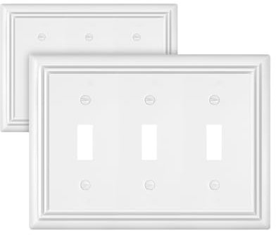 ZILLSEA Lot de 2 plaques murales à triple interrupteur à bascule, couvercles de plaque d'interrupteur blanc pur, plaques frontales en métal durable, couvercles décoratifs pour interrupteur