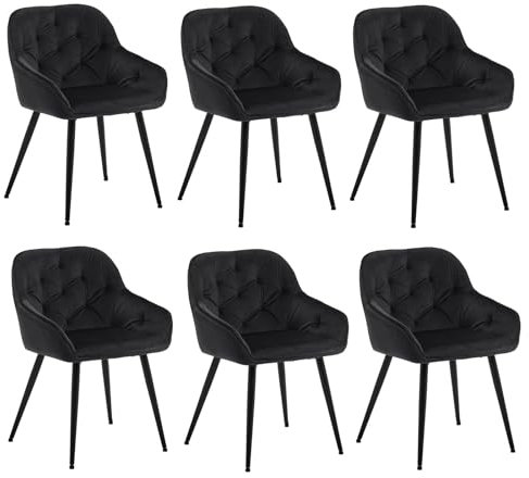 CLIPOP Esszimmerstühle 6er Set Samt Armlehnenstühle Gepolstert Polsterstuhl Küchenstuhl Wohnzimmerstuhl Freizeitstuhl mit Armlehne und Metallbeinen,Schwarz