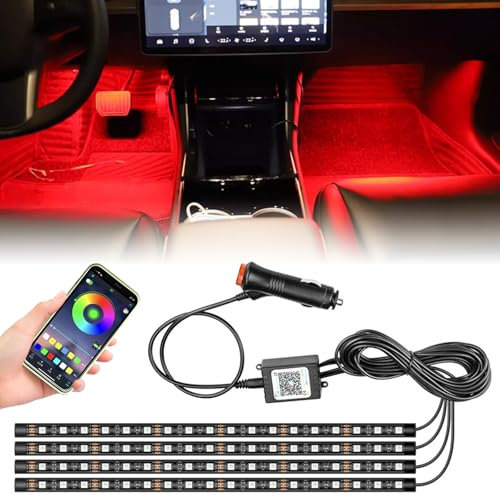 RANJIMA Auto LED Innenbeleuchtung, 4Pcs 72 LED Atmosphäre Licht Auto, 12V Wasserdicht LED Strip, APP Steuerung LED Lichter, Auto Sachen Gadgets für Deko, Geschenke für Männer Frauen