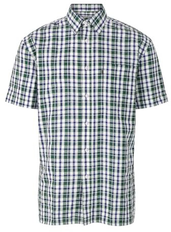 Champion Check Shirt Short Sleeve Chest Pocket Seersucker Mens M-5XL Croyde (UK, Alpha, 4XL, Regular, Regular, Green)