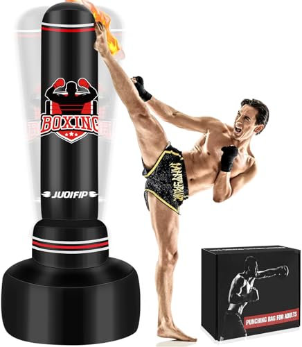 JUOIFIP Sac de Frappe Adulte 180cm- Sac de Boxe Gonflable, Sacs de Kickboxing avec Support pour l'entraînement MMA Muay Thai Fitness Débutants