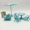 KARLOR Miniatur Sonnenschirm Tisch Stühle Set, 8 Stück Puppen Gartenmöbel Set, Puppenhaus Sonnenschirm Tisch Stühle Werbetafeln Kassen, Puppenhaus Möbel Salon Gartenlounge