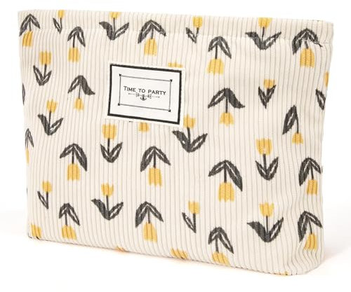 Trousse de Toilette Voyage, Trousse de Maquillage en Velours Côtelé Tissu, Motif Floral Sac à Cosmétiques à Glissière Portable Pochette Sac de Organiseur pour Femme Fille