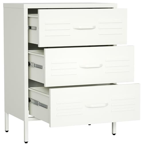 skølm Kommode Atria weiß, Sideboard für Wohnzimmer, Metall Kommode mit 3 Schubladen, Metallschrank, Mehrzweckschrank Größe 80x60x38 cm