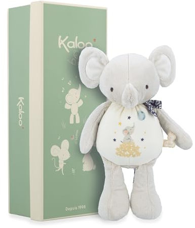 KALOO - Peluche à Son éléphant - Doudou de Naissance sonore Éléphant – avec Clochette intégrée – 28 cm – Matières recyclées - Idéal Cadeau Naissance - K210007