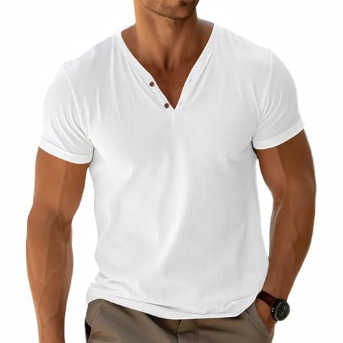 Fastkoala Mens Basic Tees Henley T-Shirt Short Sleeve Tops Casual Shirt Cotton Button V-Neck