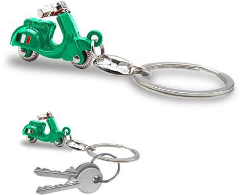 Porte-clés scooter italien 3D - Design réaliste avec guidon articulé - Drapeau italien sur le côté - Métal résistant - Idée cadeau homme et femme - Accessoire pour voiture, moto et sac à dos, vert, 10
