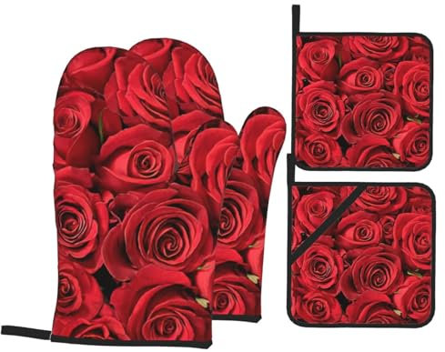 Lot de 4 maniques et maniques à imprimé rose rouge résistant à la chaleur