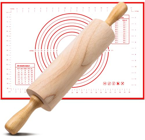Dncvb Nudelholz mit Backmatte Teigroller mit Gleitlager 27.5cm Nudelholz Holz Teigroller als Backzubehör Nudelholz mit Antihaftwirkung, Leicht zu reinigendes, Teigrollen zum Kochen & Backen