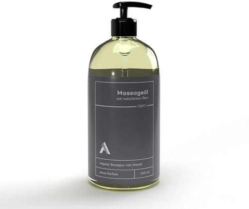 1A Massageöl SOFT | neutraler Duft | 500 ml mit Spender | mit natürlichen Ölen wie Mandelöl, Traubenkernöl und Sheaöl | ohne Duftstoffe
