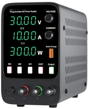 TIEOAXFT Fuente de alimentación CC Ajustable, 30V, 10A, función de Memoria programable en Laboratorio, Fuente de alimentación, Interruptor regulador de Voltaje, 60V, 5A(30V 10A)