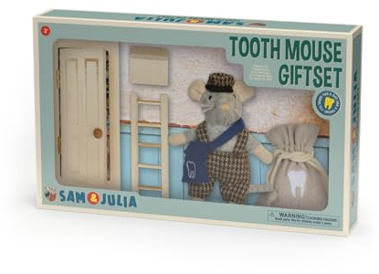 Zahnmaus-Set – Wichteltür & Plüschmaus für magische Zahnwechsel-Momente – Miniatur-Tür zum Basteln & Spielen – Komplettset mit Holztür, Leiter, Briefkasten, Maus, Deko & Geschenksäckchen