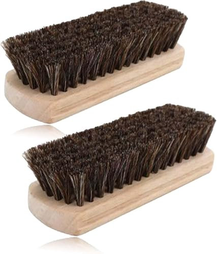 Premium Horsehair Shoe Brush 2Pcs - Wooden Handle Polish & Cleaning Brush for Shoes, Boots, Car Seats, Sofas - Durable Horse Hair Bristles Multi-Surface Brush Kit with Ergonomic Grip