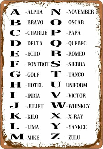 Phonetisches Alphabet-Poster, Alpha-Zulu, Vintage-Retro-Metall-Blechschild, Heimdekoration, Schild, 20,3 x 30,5 cm