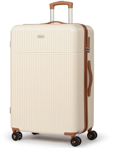 28 Inch Large Suitcase ABS Hard Shell Lightweight Small Trolley Travel Cabin Luggage with 4 Double Spinner Wheels TSA Lock (White)