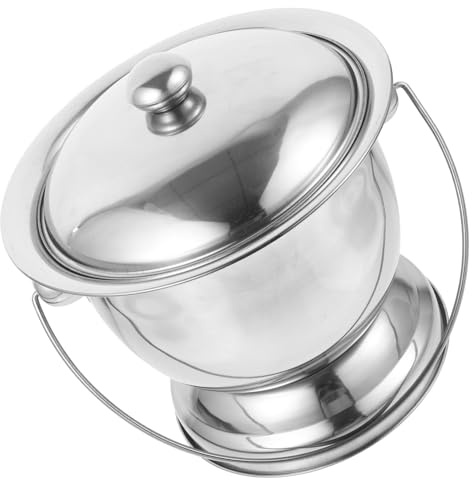 Pot de Chambre Portable 1 Set Acier Inoxydable avec Couvercle | Seau à Urine Argenté, Usage Maison et Voyage, Facile à Nettoyer, Pratique pour Femmes Enceintes et Adolescents