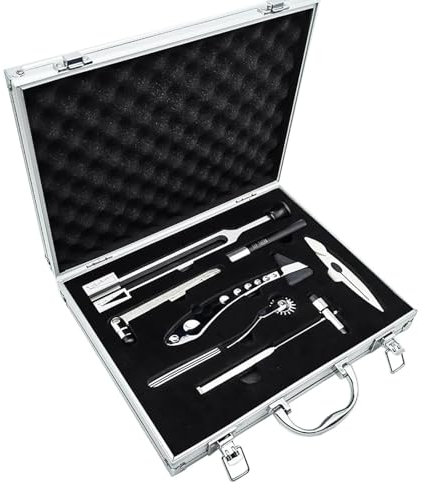 DOJBK Kit de Examen neurológico de 7 Piezas con Caja de Aluminio para Pruebas de punción, presión táctil, Temperatura, sensación de vibración y Reflejos tendinosos.
