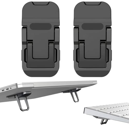 FULLANT 2 Pcs Zinc Alloy Foldable Laptop Stands, Portable Computer Keyboard Riser Feet with 2 Adjustable Angles, Self-Adhesive Invisible Mini Keyboard Stand for Notebook 10-17 Inches