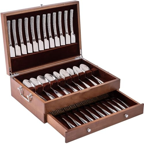 ACBORN Besteck-Aufbewahrungsbox mit Deckel, doppellagig, Besteck-Aufbewahrungsbox mit Griff, Bestecktruhe für Silber, Besteck-Boxen für Besteck-Organizer, Bestecktruhe ohne Besteck
