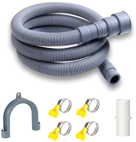 1m Washing Machine Drain Hose,Universal Drain Hose Extension Kit | For Dishwasher Hose with 1 Bracket 1 Connector and 4 Clamps,DishwasherWaste Pipe Extension,Washing Machine Waste Pipe
