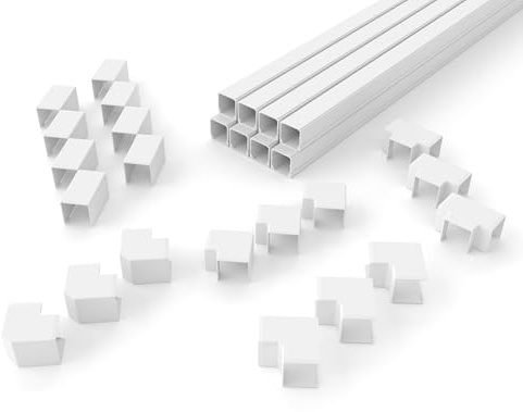 16 m (4 × 4 cm) PVC Kabelkanal Set – extra großes Profil – inklusive 20 Zubehörteile – selbstklebend, für Innen- und Außenbereich – Weiß