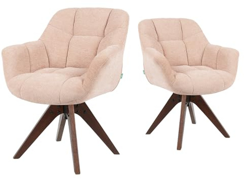 DUBI Möbel Esszimmerstühle 2er Set 360° drehbar mit Taschenfederkern, hoher Sitzkomfort, bis 150 kg belastbar, abriebfester Stoff Altrosa, Massivholzgestell in edler Wallnussoptik, Mika-Nele