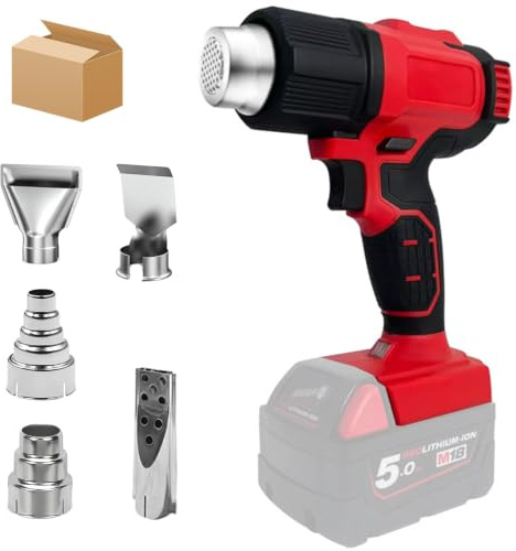 Cordless Heat Gun for Milwaukee 18V Battery with 5 Nozzle Attachments, 400W 500°C Heat Gun for Crafts, Heat Shrink Tubing, Resin and Decorating(NO Battery)