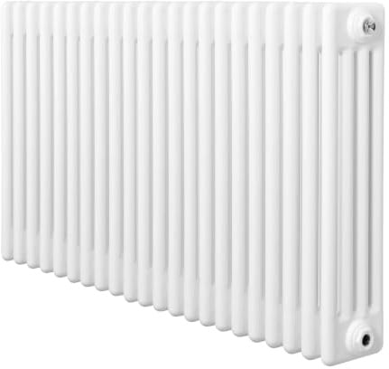 Radiateur Traditionnel à 4 Colonnes 600 x 1010 mm en Acier Carbone Blanc Chauffage Central Horizontale Monté Sur Mur [Brosse de Nettoyage & Supports INCLUSES]