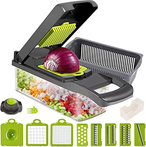 Guyisile Multifuncional Cortador de Verdura,15 en 1 Mandolina de Cocina | Manual Picador de Verduras Patatas Cebolla,Corta-dor de Pepino,Espiralizador,Rallador Cebolla,Cuchillas de Acero Inoxidable