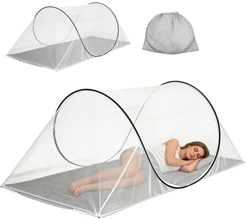 Moustiquaire de Voyage Pop-up, 200 x 100 x 70 cm Moustiquaire Pop Up, Moustiquaire Pliable, Camping Portable, Protection à 360° avec Fermeture éclair, Tente de Camping pour Familial, Voyage, Camping