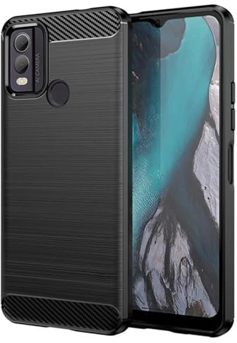Techsuit für Nokia C22 Hülle mit Soft Touch, Stoßfest, Kameraschutz, Erhöhte Kanten, Luftkissen Ecken, Anti Fingerabdruck, Flexibel, Carbon Silicone Series, Schwarz