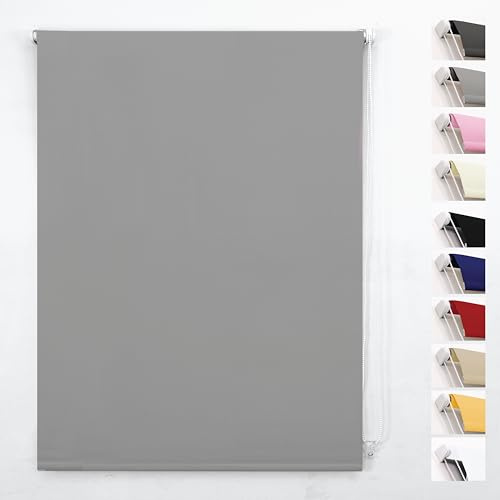 FUNKY GADGETS Blackout Roller Blinds, Ligh Grey (114cm Wide X 165cm Drop) | Thermal insulated UV Protection Trimmable Easy Fit Child Safe Window Blinds for Home Office