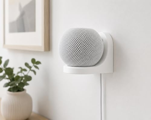 3D Print Lab Wall Mount Shelf for Apple HomePod Mini – Compact Smart Speaker Holder with Built-in Cable Management, Space-Saving, for Living Room, Kitchen, Bedroom, or Bathroom (White)