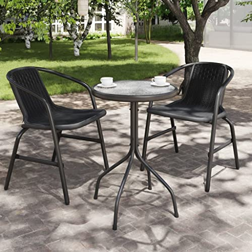 Plumbpyr Mesa de jardín de acero antracita, diámetro 50 x 71 cm, con placa de cristal, plegable y resistente a la intemperie, mesa de terraza para balcón, jardín, camping, ideal para comer y asar