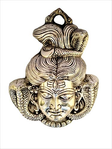 Purpledip Metal Statue Lord Shiva: Silver Finish Wall Hanging for Doors, Entrance, Temple, Walls (11550)