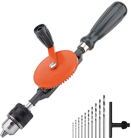 Housolution Taladro Manual de Mano, 3/8 inches (1.5-10mm) Capacidad de Precisión de Mandriles Herramientas de Dobles de Acero Fundido para Madera, PVC, Plastico - Naranja