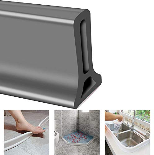 KISSLIU Bande imperméable Pliable de Silicone, obturateur de Barrage d'eau de seuil de Douche, arrêt d'écoulement d'eau de Joint de Plancher de Salle de Bains (Gray,60cm)