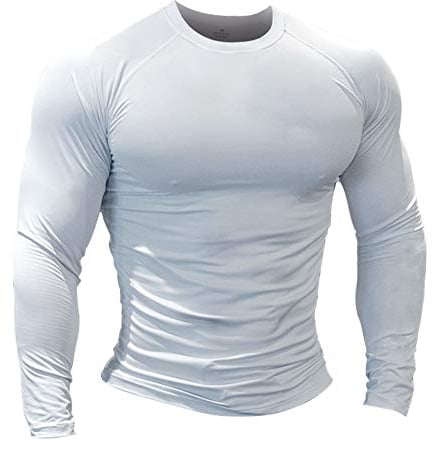 Muscle Alive Herren Fitness Langarmshirts Fest Kompression Grundschicht Bodybuilding Tops Polyester und Spandex 9309 Weiß M