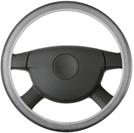 WALSER Auto Lenkradbezug Soft Grip, Auto Lenkrad Schutzhülle, Lenkradhülle Auto Hollow, Lenkradschutz Auto, Lenkradbezug Winter/Lenkrad Bezug Sommer, Anti Rutsch Lenkradbezug Sport schwarz/grau