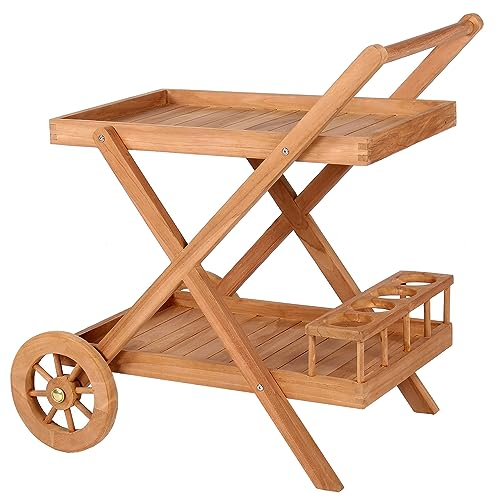 bene living Teakholz Servierwagen mit Rollen - Chester